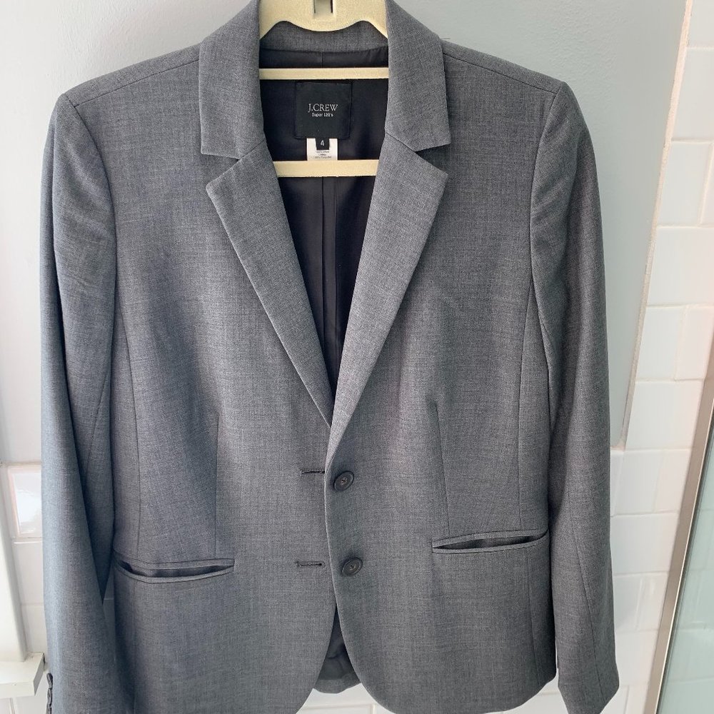J. Crew Women's Super 120s Grey Wool Suiting Blazer